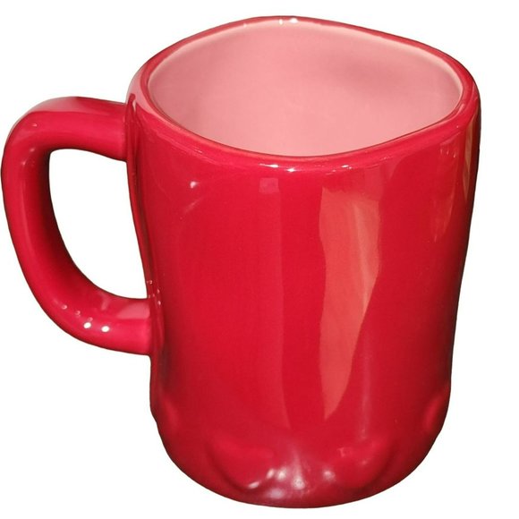 Rae Dunn CUTIE Red Ceramic Coffee Mug 16 Oz Embossed Hearts Around The Bottom - Picture 4 of 14